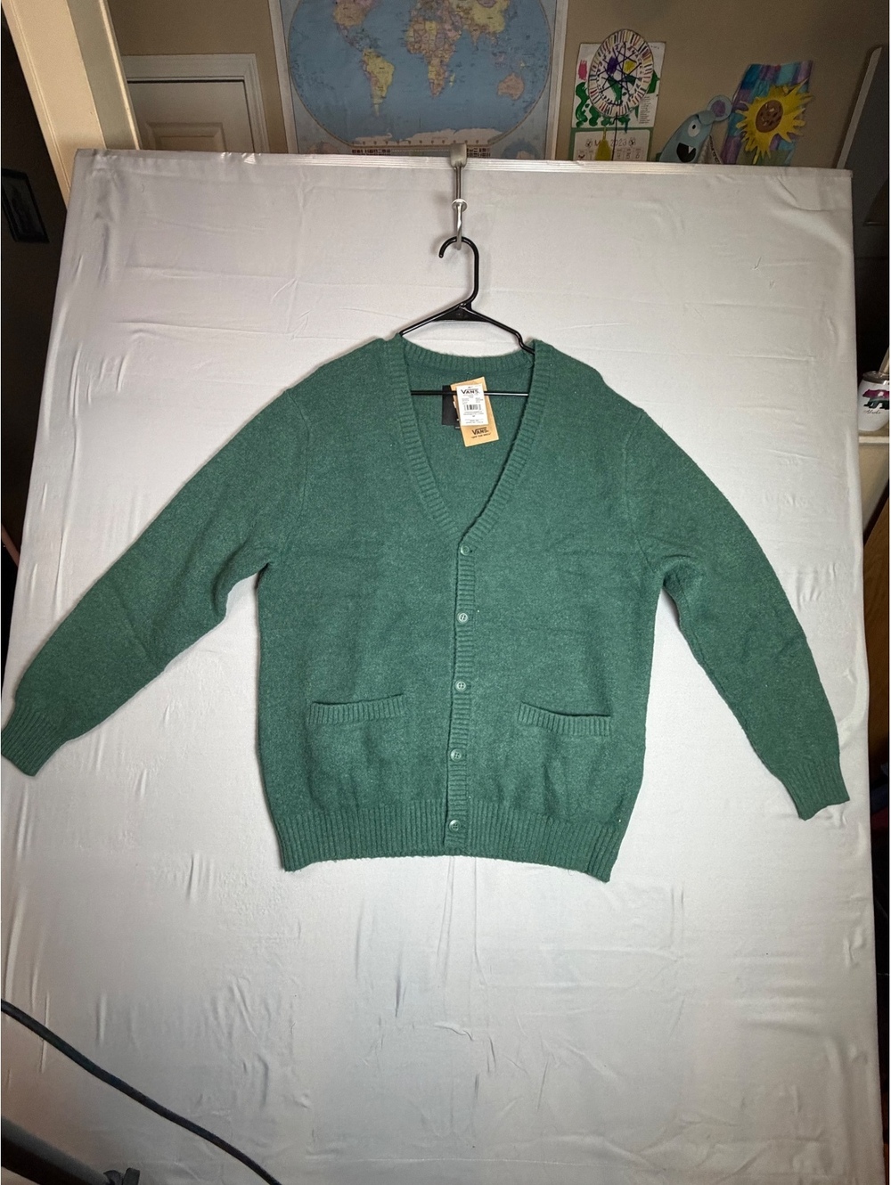 Vans Medium Green Button-Up Cardigan Sweater with Pockets